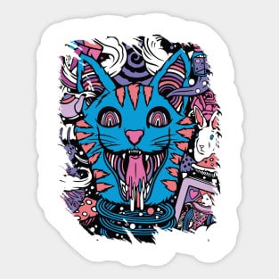 Crazy cat - Catsondrugs.com - rave, edm, festival, techno, trippy, music, 90s rave, psychedelic, party, trance, rave music, rave krispies, rave flyer T-Shirt Sticker